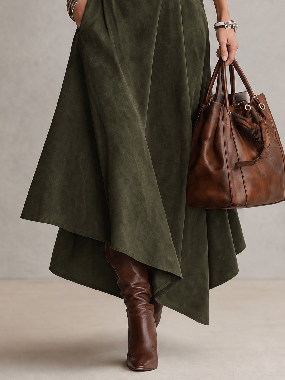 Melicia - Maglione a collo alto elasticizzato verde oliva