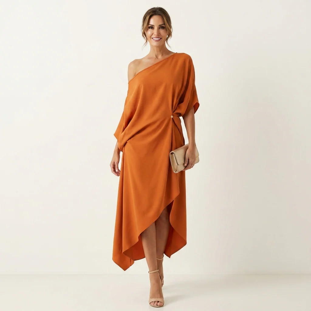 Orlean - Abito monospalla asimmetrico drappeggiato