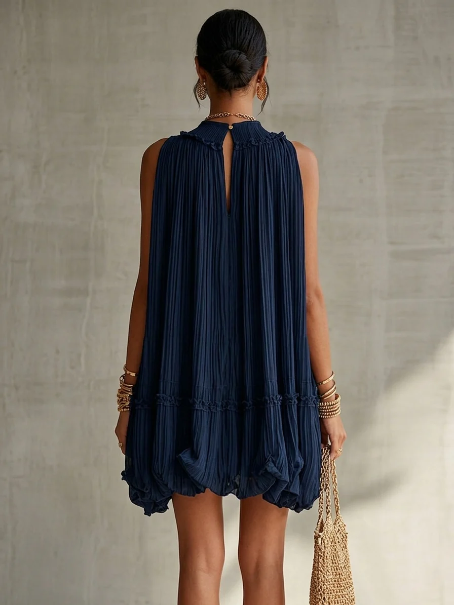 Camilla - Mini abito chiffon con collo all'americana e gonna balloon