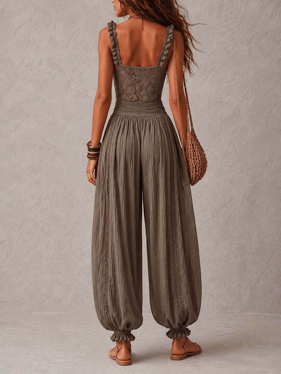Wanda - Completo con fascia in pizzo grigio e culotte plissettate