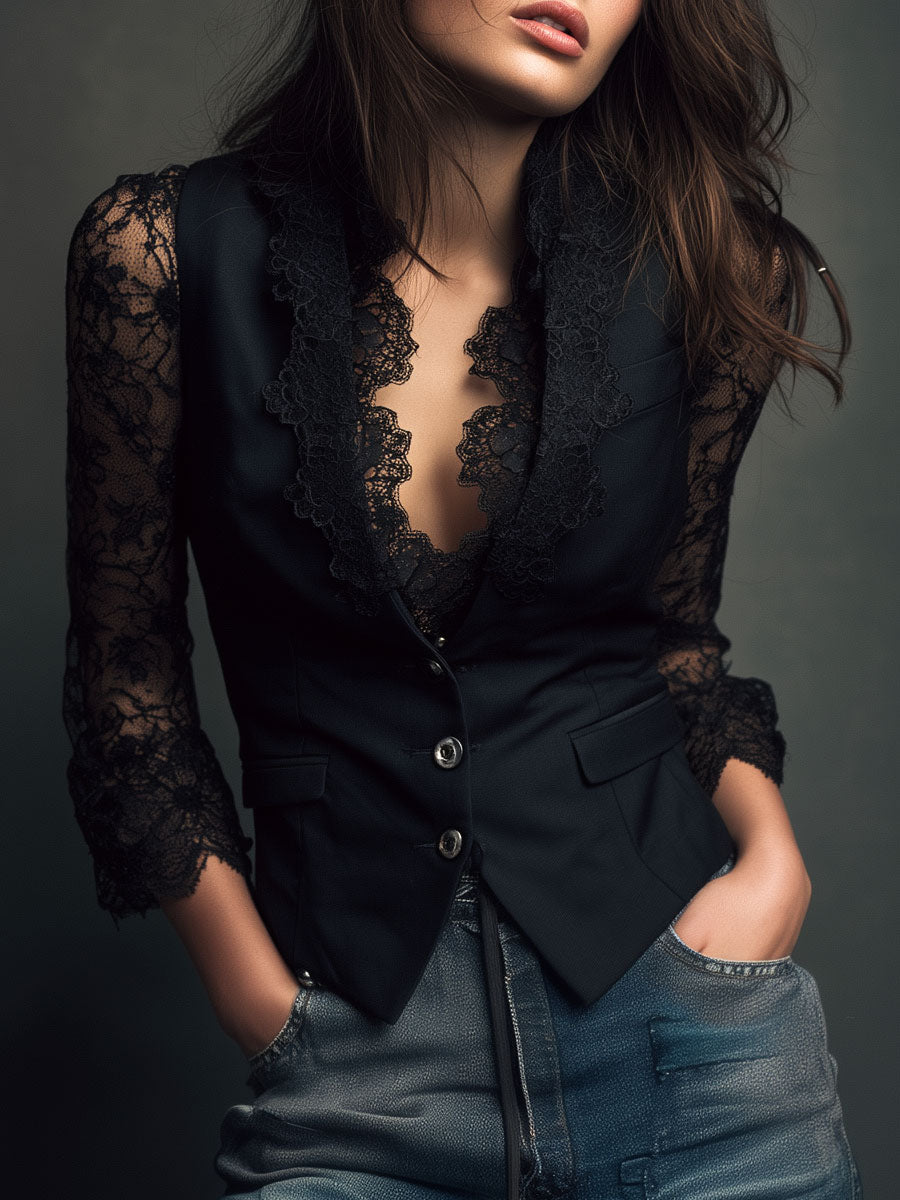 Noemi - Blazer nero con maniche semitrasparen