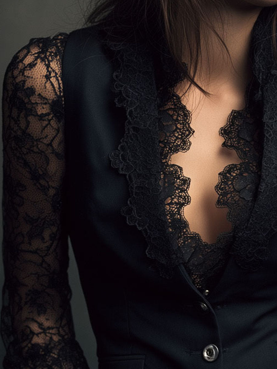 Noemi - Blazer nero con maniche semitrasparen