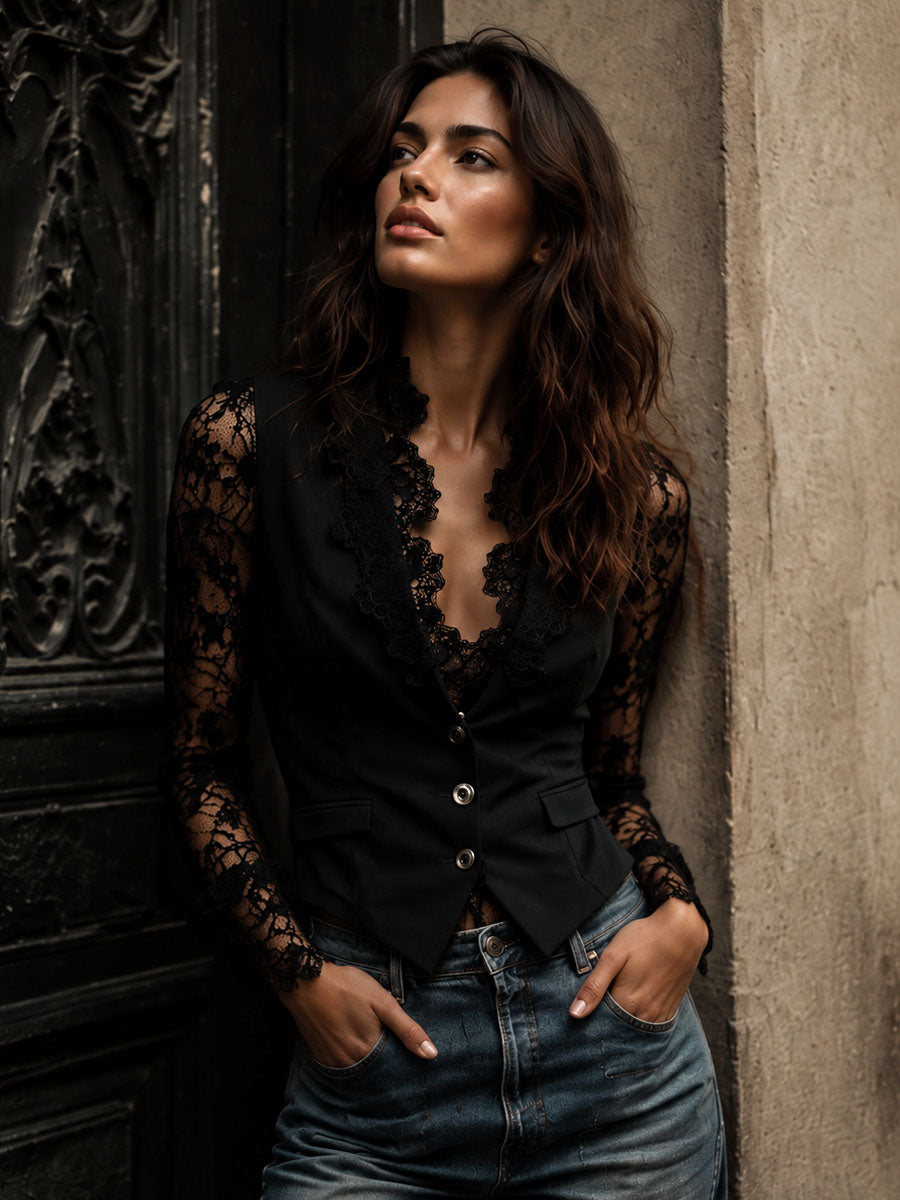 Noemi - Blazer nero con maniche semitrasparen