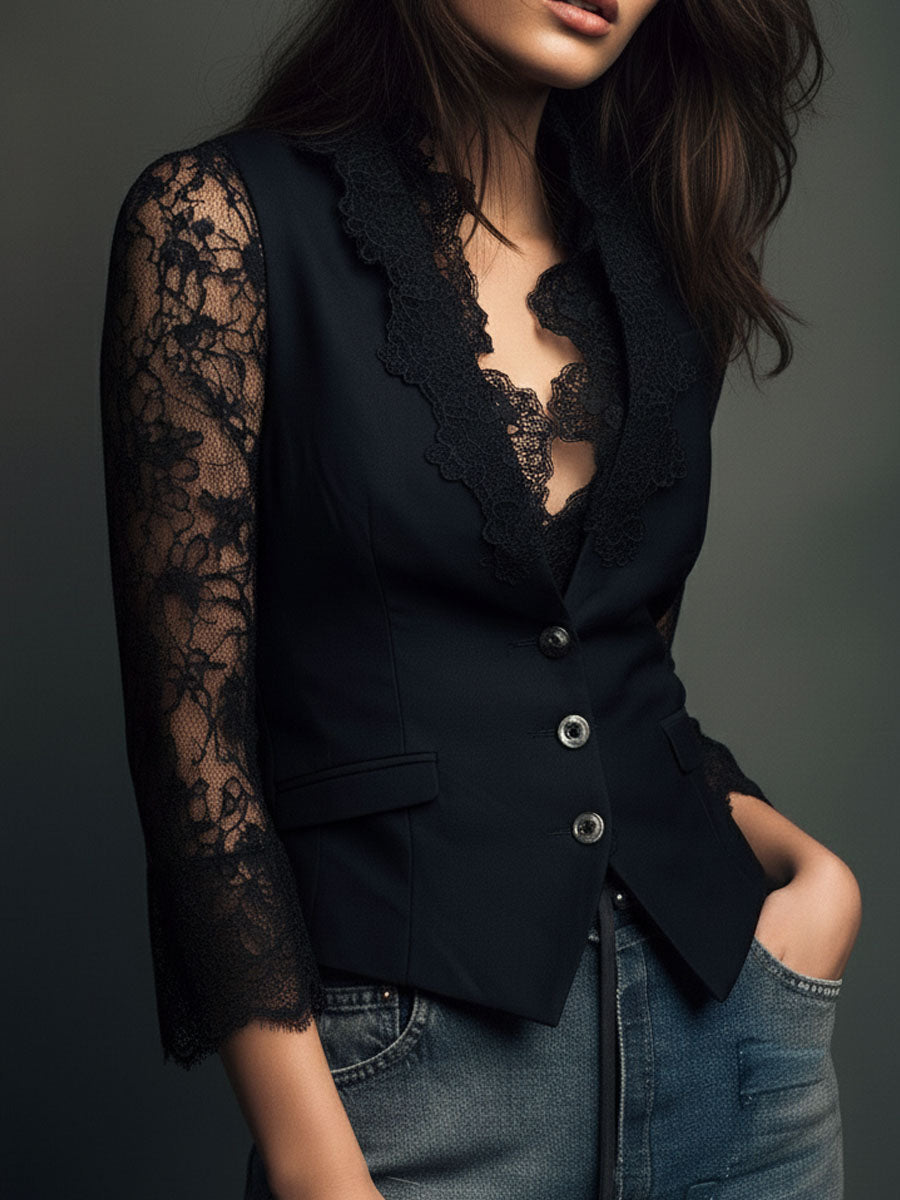 Noemi - Blazer nero con maniche semitrasparen