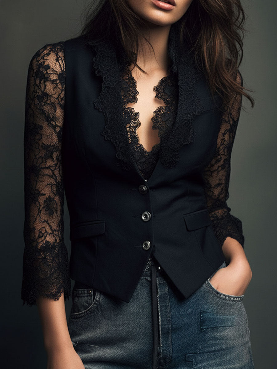 Noemi - Blazer nero con maniche semitrasparen