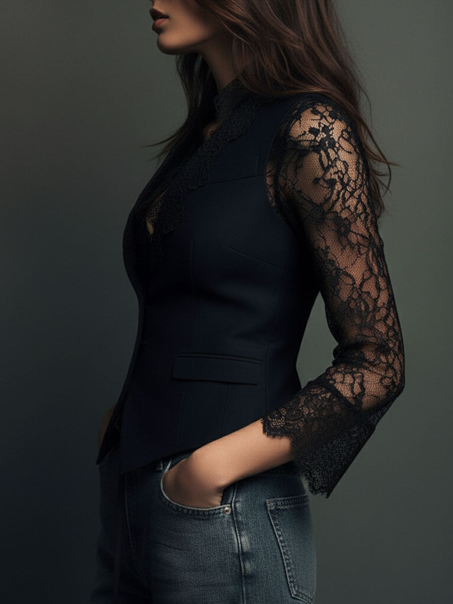 Noemi - Blazer nero con maniche semitrasparen