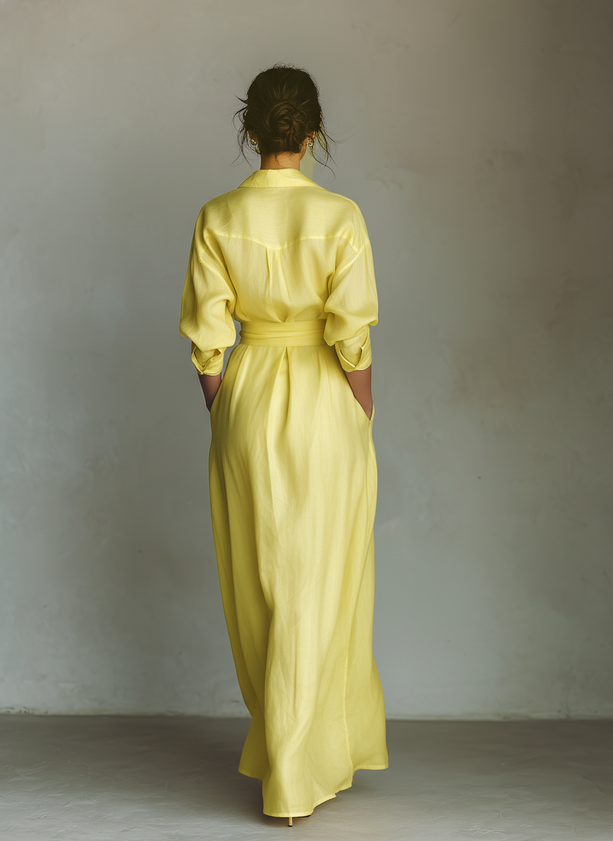 Virginia | Abito chemisier maxi giallo limone con cintura