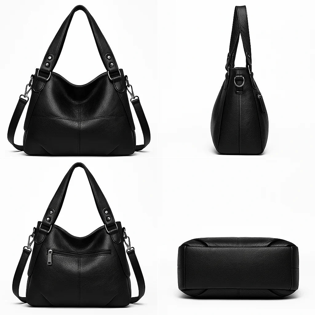 Kenia™  - Borsa a spalla Nera con doppio manico e tracolla