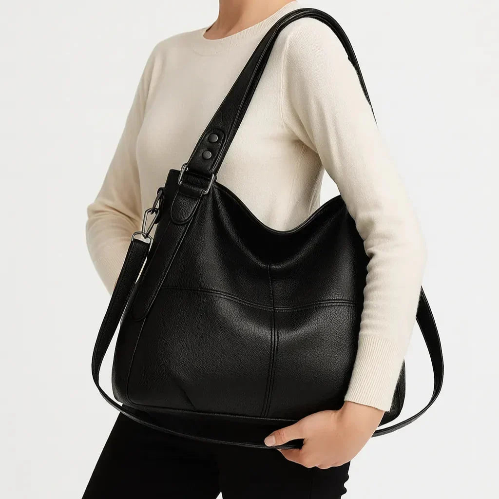 Kenia™  - Borsa a spalla Nera con doppio manico e tracolla