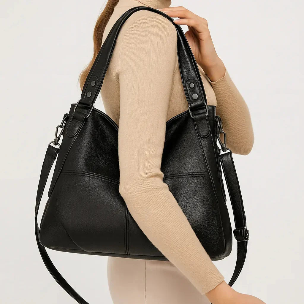 Kenia™  - Borsa a spalla Nera con doppio manico e tracolla