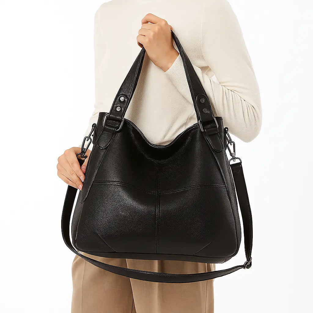 Kenia™  - Borsa a spalla Nera con doppio manico e tracolla