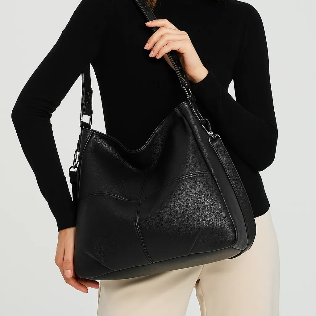 Kenia™  - Borsa a spalla Nera con doppio manico e tracolla