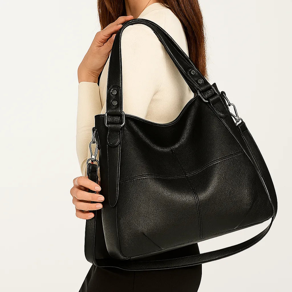 Kenia™  - Borsa a spalla Nera con doppio manico e tracolla