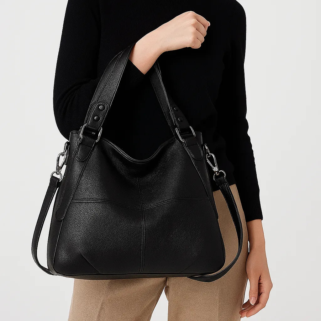 Kenia™  - Borsa a spalla Nera con doppio manico e tracolla