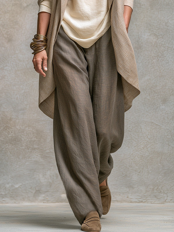 Lidia - Completo casual a tre pezzi in beige e grigio, con pantaloni eleganti a gamba larga
