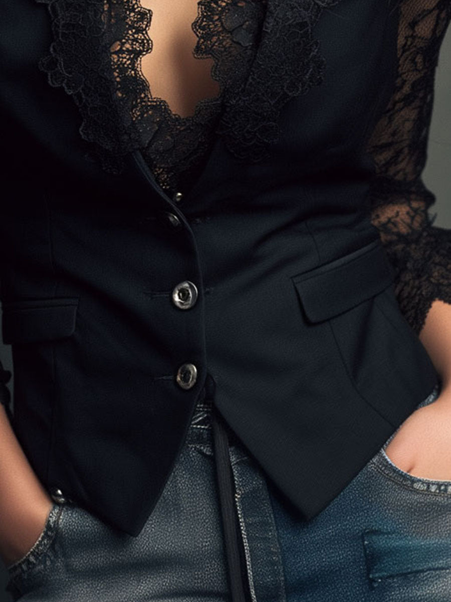 Noemi - Blazer nero con maniche semitrasparen