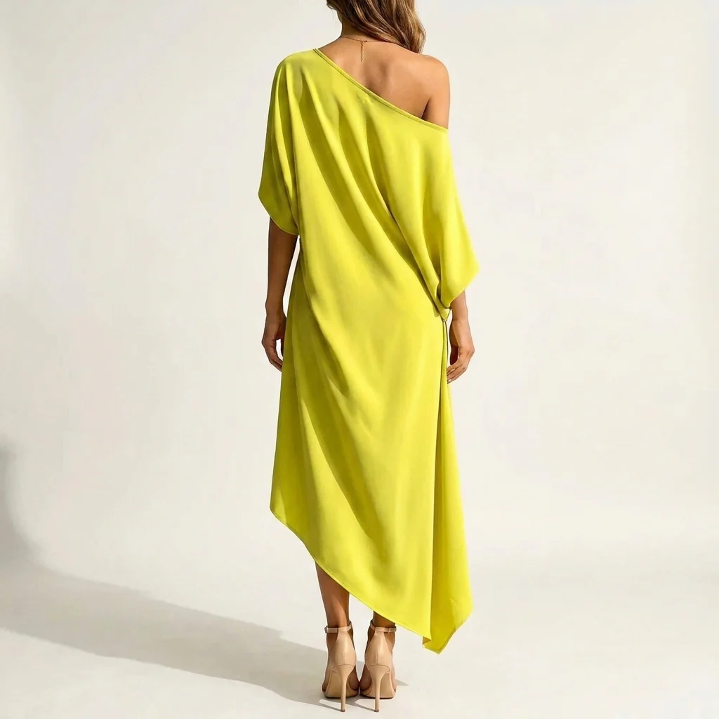 Orlean - Abito monospalla asimmetrico drappeggiato