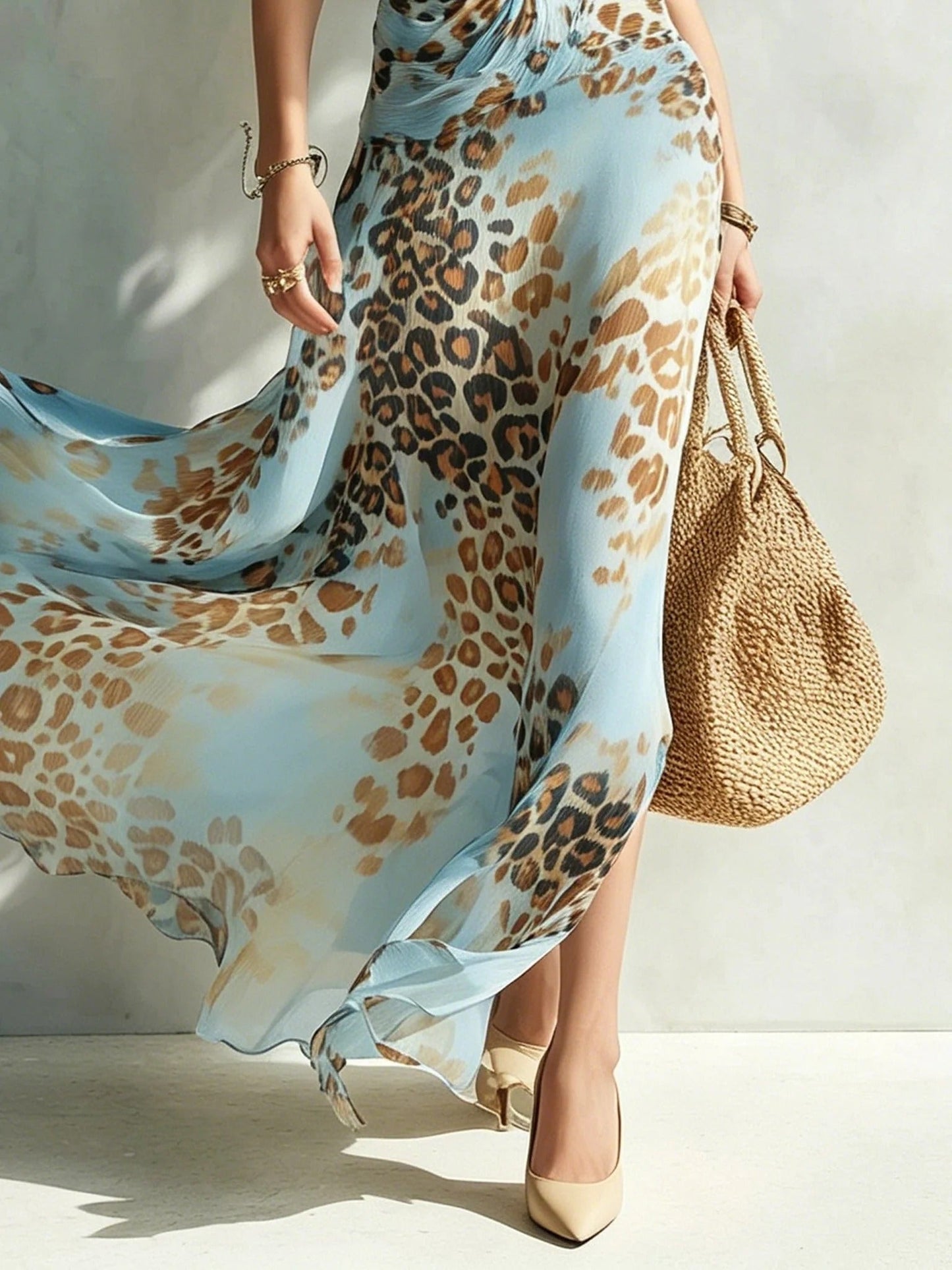 Desiree - Abito lungo glamour con stampa animalier