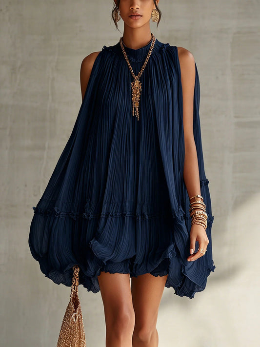 Camilla - Mini abito chiffon con collo all'americana e gonna balloon