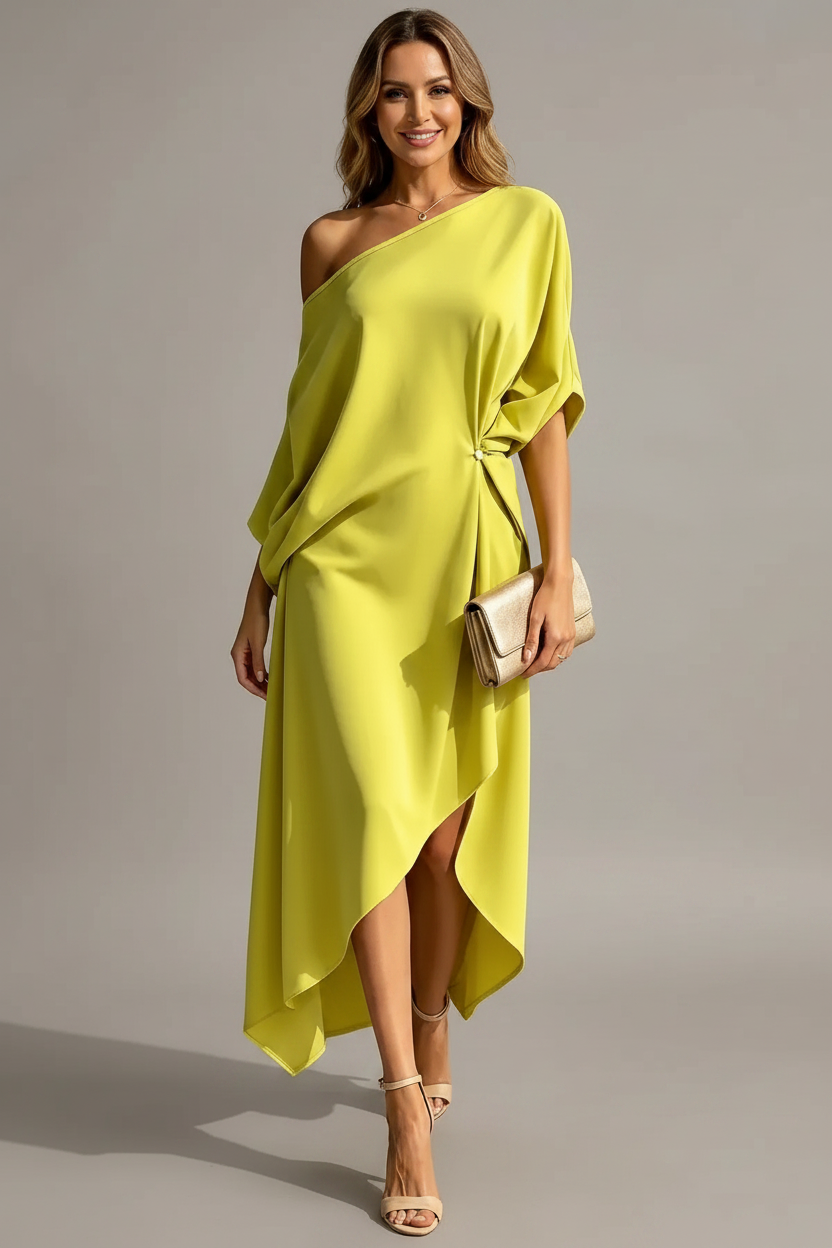Orlean - Abito monospalla asimmetrico drappeggiato