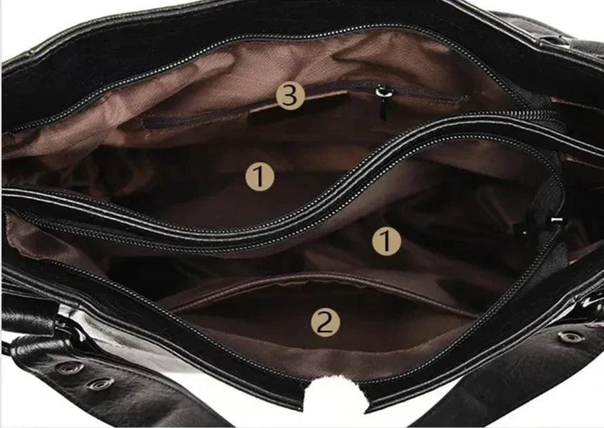 Kenia™  - Borsa a spalla Nera con doppio manico e tracolla